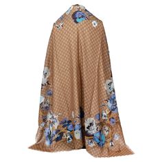 Gucci brand new with tag monogram blue flower shawl , 100% wool, 52"x52" Elegant Gucci Silk Scarves, Designer Gucci Silk Scarves, Luxury Gucci Scarves For Fall, Luxury Gucci Silk Scarves, Flower Scarf Outfit, Luxury Silk Scarves With Floral Print, Luxury Silk Floral Print Scarves, Gucci Flower, Hijab Pattern