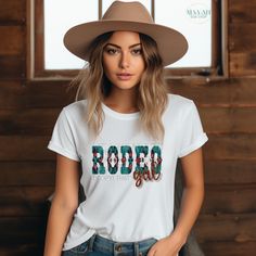 Rodeo gal shirt. -Mayan Sub shop Trendy Bleached White T-shirt, Rodeo Events, Valentines Sale, Western Culture, White Heather, Western Chic, Versatile Wardrobe, Fashion Deals, On Design