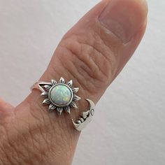 Sterling Silver Sun And Moon White Lab Opal Ring, Sunshine Ring, Celestial Ring, Statement Ring, Opal Ring, Statement Ring, Boho Ring, May Be Worn On Any Finger, As A Midi Ring, Or As A Toe Ring. Polarity. The Sun And Moon Represent Different Things In Different Cultures But The One Thing That Is Common In All Of Them Is Their Polarity. The Sun Symbolizes Firmness, Strength And Power While The Moon Represents Calmness, Beauty, Nurturing. Perfect Gift Idea For Any Occasion: Birthday, Anniversary, Adjustable White Symbolic Rings, Adjustable White Crystal Toe Ring, Adjustable White Celestial Rings, Adjustable Sun And Moon Design Jewelry For Promise Ring, Bohemian White Opal Ring, Adjustable Fit, White Round Sun And Moon Design Jewelry, Bohemian Adjustable Ring With Sun And Moon Design, White Rings With Sun And Moon Design As Gift, Adjustable Bohemian Rings With Sun And Moon Design