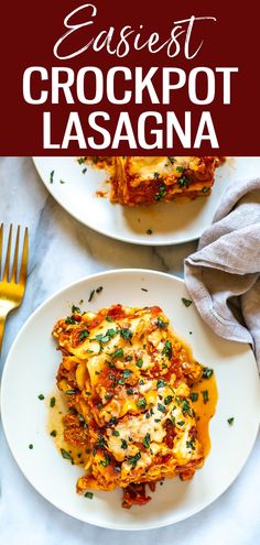 two white plates topped with lasagna covered in cheese