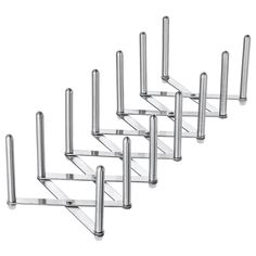 six silver metal racks with handles on each side