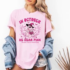 In October we wear pink ghost shirt, breast cancer awareness tshirt, Halloween pink ghost shirt Unise size True to size  Design is DTF Ghost Tshirt, Awareness Tshirts, Halloween Pink, Pink Ghost, Pink Pumpkin, In October We Wear Pink, October Halloween, Pink Pumpkins, Ghost Shirt