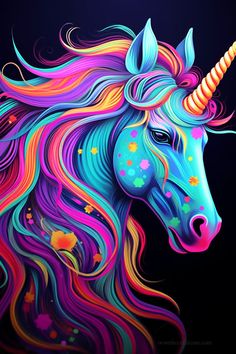 a colorful unicorn's head with long manes