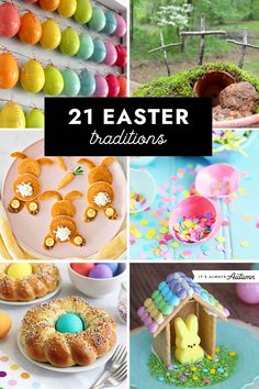 easter crafts and treats are featured in this collage