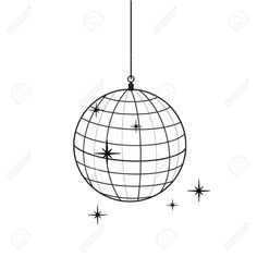 a black and white drawing of a christmas ornament with stars hanging from it