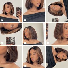 Short Caramel Hair With Highlights, Hairstyles For Corporate Women, Caramel Hair Black Women, Balayage Bob Black Women, Black Girls With Highlights, Chocolate Brown Bob Black Women, Caramel Highlights Bob, Highlighted Bob Black Women, Black Hair With Highlights Black Women