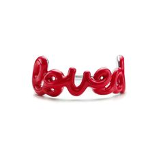 loved script ring red Luminous Colours, To Be Loved, Black Rings, Jewelry Box, Sparkle, Hand Painted, New York, Sterling Silver, Ring