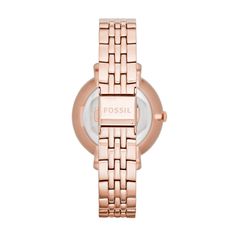 Perfect for special occasions, the Jacqueline Date Watch from Fossil® features a 36mm stainless steel case, a stainless steel strap, and a classic rose gold finish. The Roman numeral analog dial boasts a unique rose tone, with rose gold & white hands adding a touch of elegance. Case material: Stainless steel Strap material: Stainless steel Case size: 36mm Dial type: Roman numeral analog Dial color: Rose tone Case color: Rose gold Hands color: Rose gold & white Made for: Women Movement type: Quar Fossil Watches, Jewellery Uk, Hippie Jewelry, Gold Plated Bracelets, Gold Case, Steel Watch, Roman Numerals, Stainless Steel Watch, Quartz Movement