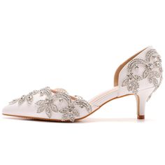 Details: Style: Gorgeous Embellishment: Rhinestone Heels Type: Stiletto Heel height: 5.5厘米 Closure Type: slip on Toe: Pointed Toe Upper Material: PU Leather Sole Material: Rubber Lining Material: PU Leather Fitted White Wedding Shoes With Rhinestones, Elegant White Heels With Rhinestones, White Embellished Heels For Events, Elegant Bedazzled White Wedding Shoes, Bedazzled White Wedding Shoes For Party, White Bedazzled Wedding Shoes For Party, Elegant White Wedding Shoes With Rhinestones, White Embellished Heels, White Low Heel Wedding Shoes With Rhinestones