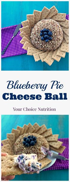 blueberry pie cheese ball with crackers on top