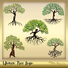 the woman tree logo has many different types of trees with roots and leaves on it