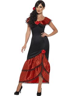 Flamenco Senorita Costume Spanish Mexican Saloon Dancer Fancy Dress Outfit | eBay Spanish Dancer Costume, Rose Headpiece, Flamenco Costume, Black Costume, Halloween Fancy Dress, Adult Halloween Costumes