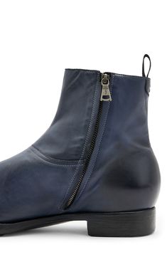 A burnished toe and smooth leather upper lend ultimate refinement to a streamlined ankle boot masterfully crafted in Italy. Side zip closure Leather upper, lining and sole Made in Italy Ankle Boots Men, Blue Boots, John Varvatos, Blue Stone, Mens Street Style, Smooth Leather, Blue Man, Boots Men, Ankle Boot