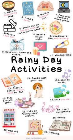 39 Rainy Day Activities For Adults You'll Love - NunziaDreams January Outdoor Activities For Kids, Things To Do On Weekends At Home, Journal Activities For Adults, Things To Do In Rainy Days, Printable Things To Do When Bored, What To Do With Your Mom, Rainy Day Family Activities, Low Cost Activities For Adults, Fun Physical Activities For Adults