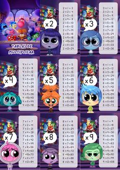 an image of a calendar with cartoon characters on it and numbers in different colors, sizes and