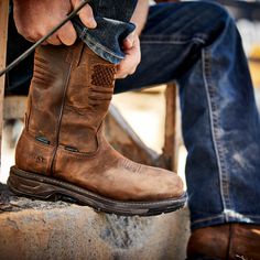 Men's WorkHog XT Patriot Waterproof Carbon Toe Work Boots in Distressed Brown, size 11.5 by Ariat Ariat Boots, Western Store, U Turn, Work Boots Men, Square Toe Boots, Work Boot, Goodyear Welt, Oil And Gas, Work Boots