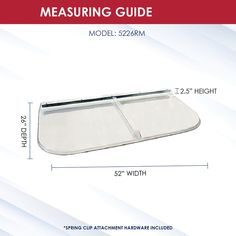 the measurement guide is shown with measurements for each side of the tray, and an image of