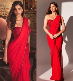 #fashion #style #stylish #foryoupage #suhanakhan #bollywoodfashion #design #red #saree #festival Suhana Khan Saree, Saree Styles For Farewell, Suhana Khan, Drape Sarees, Indian Outfits Lehenga, Dresses Traditional, Fancy Sarees Party Wear, Plain Saree, Indian Dresses Traditional