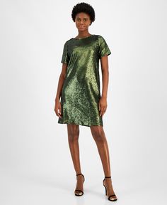 in stock Short Sleeve Evening Dresses For Fall, Glamorous Green Short Sleeve Dress, Short Sleeve Dress For Night Out In Fall, Green Short Sleeve Dress For Night Out, Sequin Shorts, Anne Klein, Shift Dress, Pick Up, Shoe Accessories