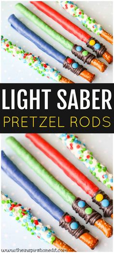 the light saber pretzel rods are colorful and easy to make