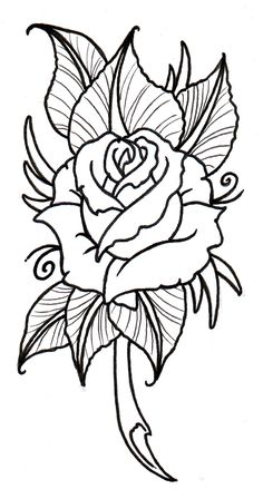 a drawing of a rose with leaves on it