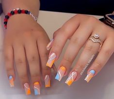 Blue And Orange Nails Designs, Orange Nail Art, Orange Nail Designs, Nail Goals, Orange Nail, Color For Nails, Fun Nail Colors, Nail Design Inspiration, Nail Art Pen