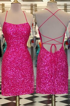 Neon Pink Sequin Bodycon MiniDress Cute Formal Dresses, Cute Homecoming Dresses, Mini Homecoming Dresses, Winter Formal Dresses, Pink Homecoming Dress, Dress Tight, Homecoming Dresses Short Tight, Stunning Prom Dresses, Glow Party