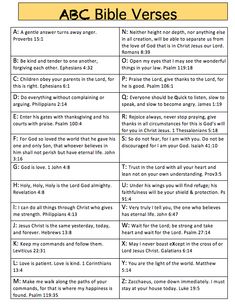 the abc bible verses are shown in two different font styles, and each has an image