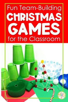 christmas games for the classroom with green paper cups and candy canes