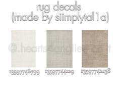 four different types of fabric with the words rugs made by simplyat i d