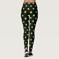 Halloween Black Green Polka Dots Pattern Costume Leggings #Halloween #costumes #cosplay Words Prints, Green Polka Dot, Halloween Black, Polka Dot Pattern, Black Polka Dot