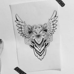 a person holding up a piece of paper with an owl design on it and another drawing in the background