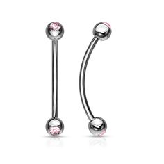 316L Surgical Steel Curved Barbell with Gemmed Ends for Snake Eye Piercings and More Bar Size: 16 Gauge (1.2 mm) Ball Size: 3 mm Material: 316L Surgical Steel / Black Titanium Sold by: 1 Piece Lip Piercing Stud, Snake Eyes Piercing, Industrial Bar Piercing, Eye Piercing, Industrial Piercing, Tongue Piercing, Snake Eyes, Lip Piercing, Belly Button Rings