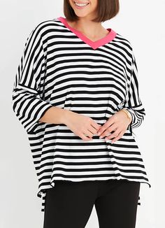 Planet Striped Short Sleeve V Tee Planet Clothing, White Blouse Top, Black And White Tops, Striped Short, Soft Shorts, Striped Shorts, Sweater Skirt, Pima Cotton, V Neck Tee