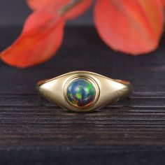 Vintage Black Opal Ring Round Cut Natural Opal Engagement Ring Yellow Gold Bezel Minimalist 925 Sterling Silver Mens Ring Wedding Ring Women 🌙 Product Details -Center Stone: Ethiopian opal, Top Grade, Round Cut, 6mm.(contact me for a custom order) -Ring Band: 2.4mm (back side) **Handmade in the US The making process is about 2-3 weeks!! 🌙 MoonLandUS Service Available - 100% Satisfaction Guaranteed! If you're not satisfied, please contact me and I'll respond within 24 hours to quickly address y Minimalist Opal Ring With Bezel Setting, Polished Opal Promise Ring, Minimalist Cabochon Promise Ring, Formal Minimalist Opal Ring, Engagement Ring Yellow Gold, Engagement Ring Yellow, Black Opal Ring, Silver Ring For Women, Opal Engagement Ring