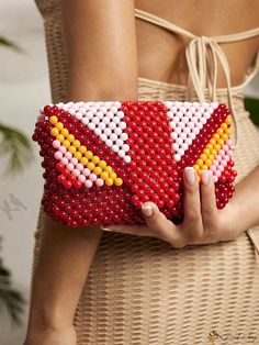 Bird in Bag - Vibrant Beaded Clutch Bag for Women Multicolor Summer Bags With Colorful Beads, Rectangular Summer Bags With Colorful Beads, Beaded Rectangular Beach Clutch, Summer Beaded Clutch As Gift, Summer Beaded Clutch Shoulder Bag, Chic Multicolor Beaded Bags, Beaded Beach Clutch Bag, Beaded Red Rectangular Clutch, Red Beaded Rectangular Clutch