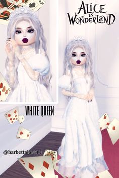 an animated image of a white queen with cards in her hand and the caption alice wonderland