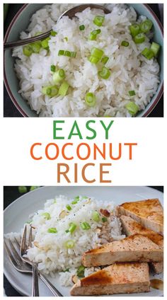 easy coconut rice with chicken and green onions