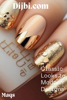 Sophisticated Nails, Golden Nails, Fancy Nails Designs, Short Nail, Metallic Nails, Top Nail, Short Nail Designs, Elegant Nails