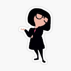 a woman with glasses and a pink tie sticker on a white background, she is pointing