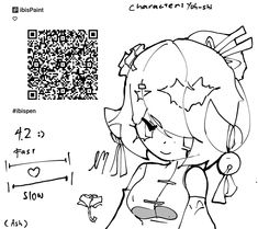 a drawing of a girl with a qr code in the background