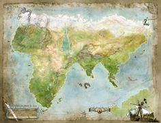 an old world map with ships and sea creatures on it's sides, as well as the ocean