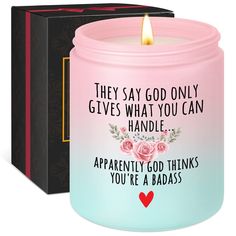 PRICES MAY VARY. Lift someone’s spirits during tough time; Featuring the inspiring saying “They say god only gives what you can handle, apparently god thinks you’re a badass”, this candle is the perfect gift for those battling cancer, going through chemo, or facing health issues; Whether it’s for your best friend, mom, sister, coworker, or anyone else, this funny and thoughtful gift is sure to make them smile and feel supported Our candles are perfect for many occasions, including as get well gi Surgery Recovery Gift, Caregiver Gifts, Comfort Items, Chemo Care Package, Feel Better Gifts, Chemo Care, Chemo Gifts, Surgery Gift, Church Gifts