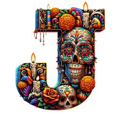 3d Font, Letter J, Sugar Skulls, Letter Set, Dia De Muertos, Sugar Skull, Lettering Alphabet, Alphabet, Halloween