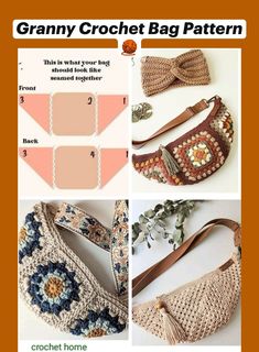 the crochet bag pattern is shown with instructions for how to make it and how to