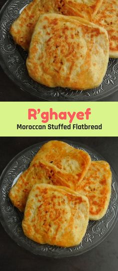 three different types of flatbreads on a plate with the words rghayet