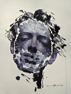 a painting of a man's face with his eyes closed