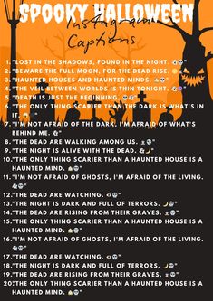 the spooky halloween poem is shown in front of an orange and black background