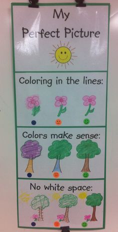 a poster on the wall that says, my perfect picture coloring in the lines colors make sense no white space