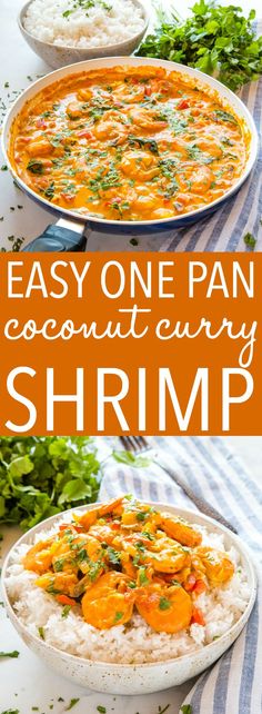 an easy one pan coconut curry shrimp is ready to be eaten and served in the oven